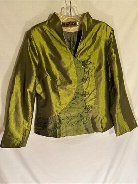Women’s Olive Green Tangzhuang suit jacket, w/Iridescent sequins from Hong Kong